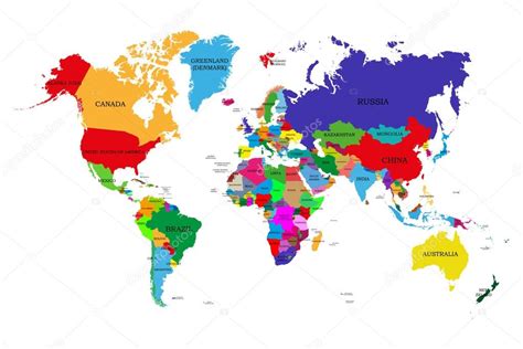 Mapa Coloreado Del Mundo Político Con Nombres De Países Soberanos Y