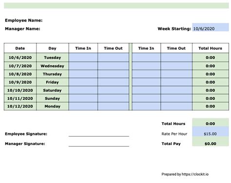 9 Weekly Timesheet Template Free Sample Templates