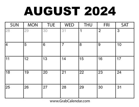 Printable Calendar August 2024 Good Calendar Idea