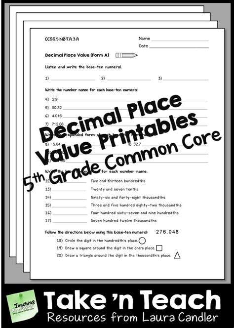 Decimal Place Value Worksheets Ccss 5th Grade Printable And Digital