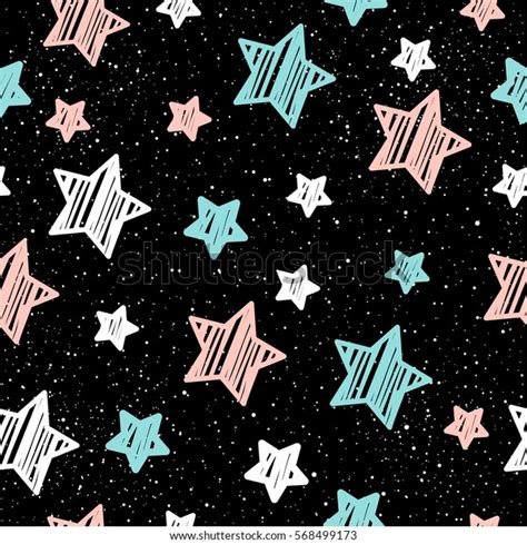 Pastel Star On Black Seamless Background Stock Vector Royalty Free