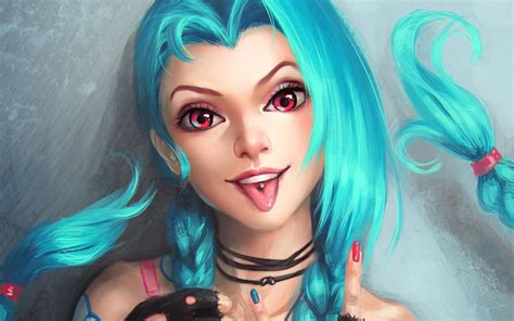 wallpaper face model anime league of legends blue black hair jinx league of legends toy