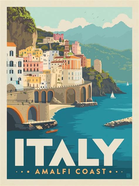 Italy The Amalfi Coast Anderson Design Group Affiches De Voyage Rétro Voyage Vintage