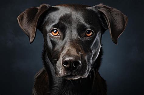 Premium Ai Image Cute Black Dog Looking At Camera On Black Background