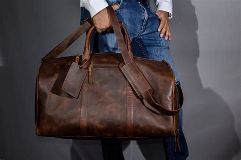 Leather Weekender Bag Men Duffel With Shoe Compartment Leather Etsy