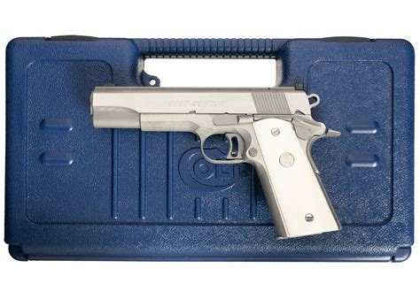 Stainless Colt Custom Competition Model 1911 Semi Automatic Pistol With