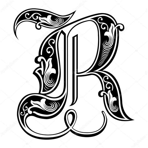 Beautiful decoration English alphabets, Gothic style, letter R — Stock