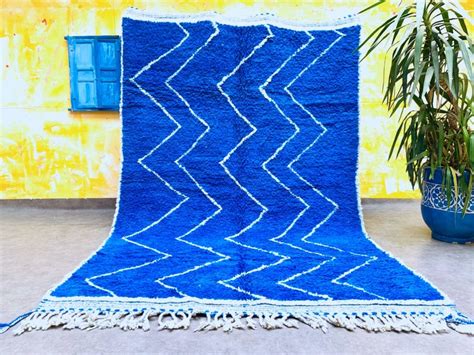 Plain Blue Beni Ourain Rug Wool Area Moroccan Rug 6x10 Feet Etsy