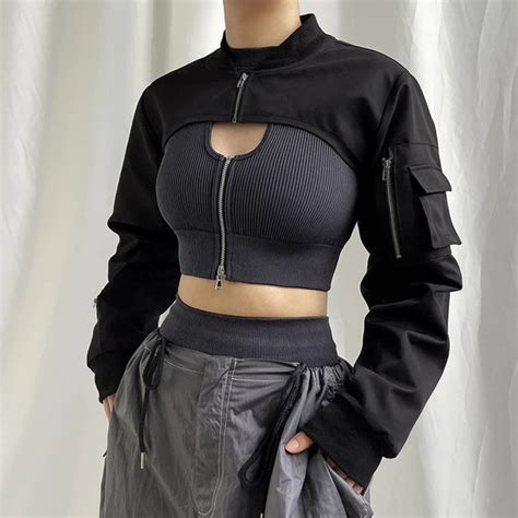 Open Breast Sleeve Crop Top Rave Festival Techwear Grunge Etsy