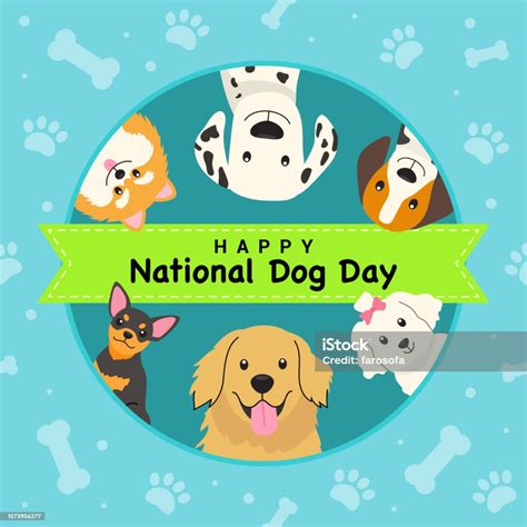 Happy National Dog Day Greeting Card Vector Design Cute Cartoon Dogs