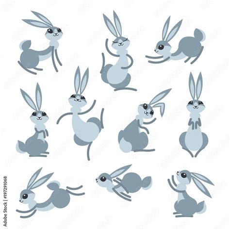 Cartoon Cute Rabbit Or Hare Little Funny Rabbits Vector Illustration