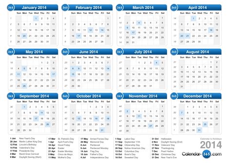Get Your 2014 Us Calendar Printed Today With Holidays