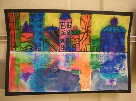 Whats Happening In The Art Room 2nd Grade Cityscape Reflections