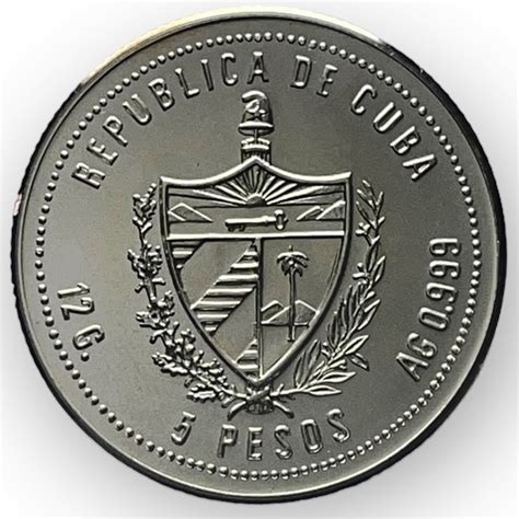 1987 5 Pesos Silver Cuba 90th Anniversary Of Souvenir Peso KM 166