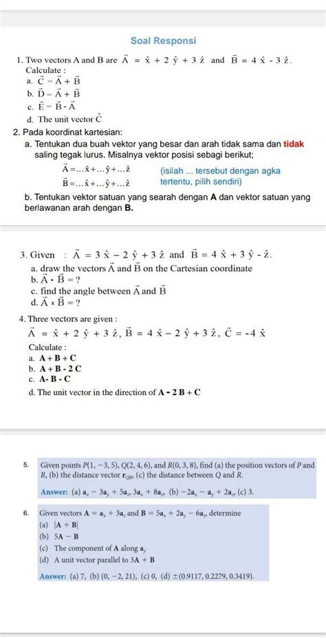 Solved Soal Responsi 1 Two Vectors A And B Are A X 2y 3z Chegg Com