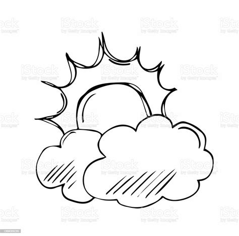 weather conditions cloudy weather doodle sky and sun clouds hand drawn vector illustration in