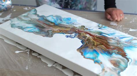 Acrylic Pouring 12x28 Large Painting Metallics And Blue Fluid
