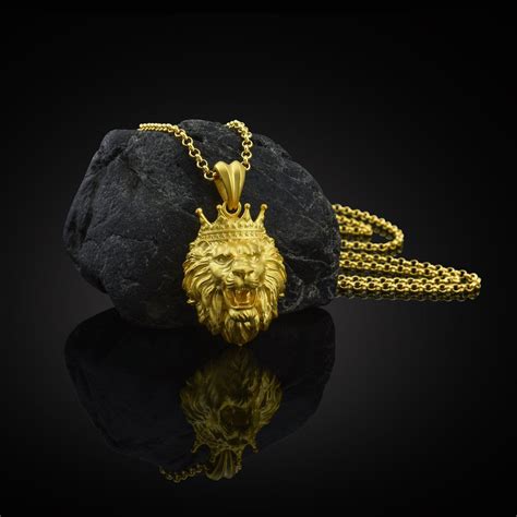 Gold Lion King Pendnat Lion Head Men Necklace Gold African Etsy Lion