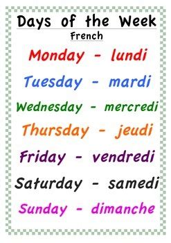 Days of the Week Poster - English and French by Classroom Creations