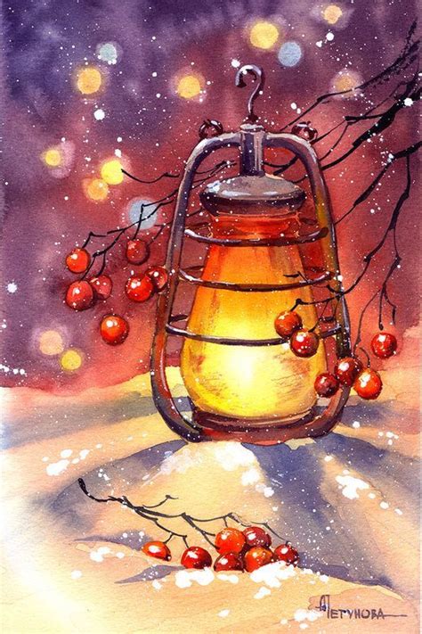 Фонарь Aquarell Weihnachten Weihnachtsbild Aquarellmalerei