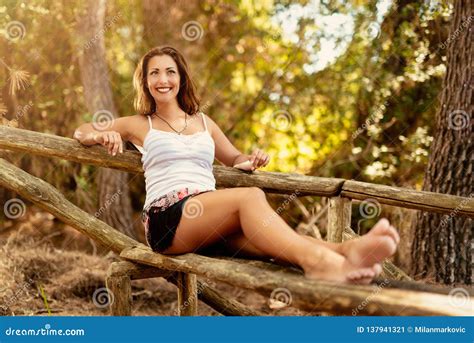 Enjoying In Sunny Forest Stock Image Image Of Horizontal
