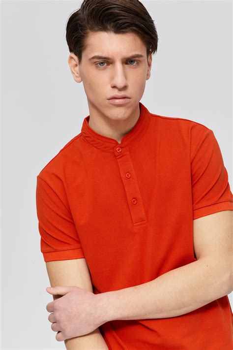 Red Polo Shirt In Mandarin Collar Aristoteli Bitsiani