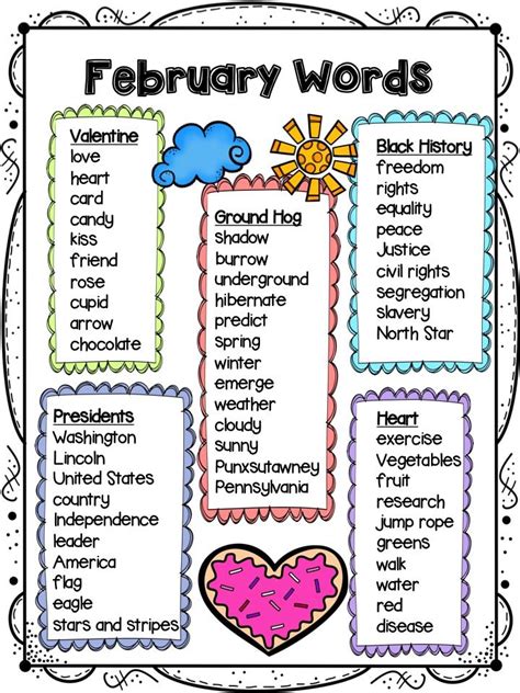 Free February Word Lists For Your Projects And Activities
