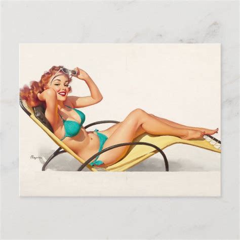Turquoise Bikini Pin Up Postcard Zazzle