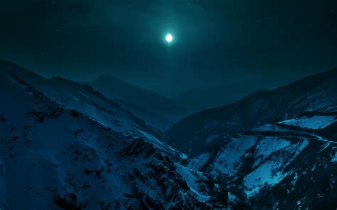 Mountains Moonlight Stars Snow Landscape Night Hd Wallpaper Nature