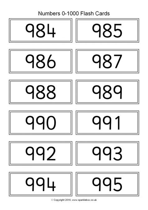 Numbers 0 1000 Flash Cards