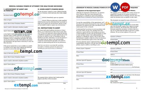 Colorado Medical Power Of Attorney Form Template Fully Editable