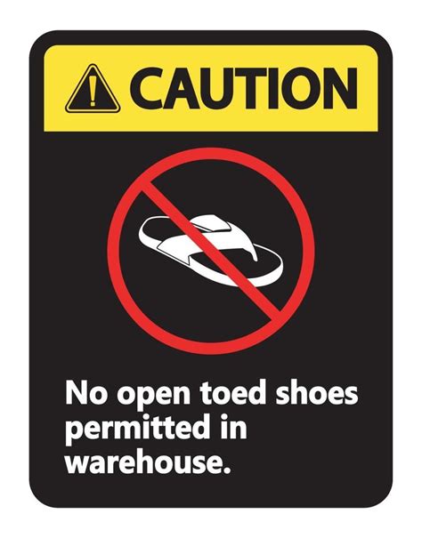 Caution No Open Toed Shoes Sign On White Background 2300995 Vector Art