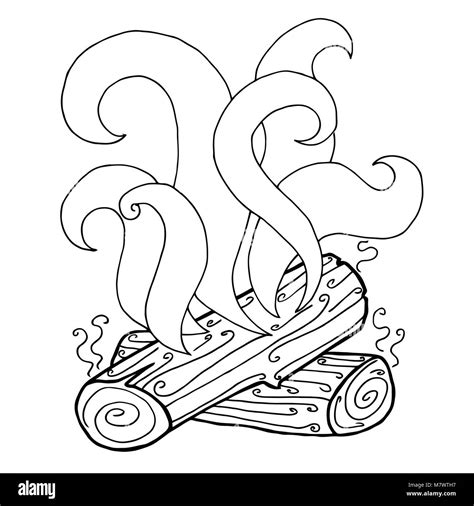Coloring book bonfire. Drawing fire vector illustration. Black and
