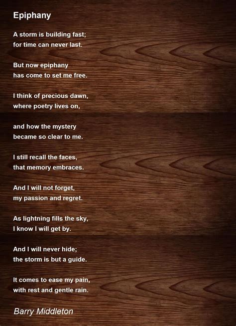 Epiphany Poem by Barry Middleton - Poem Hunter