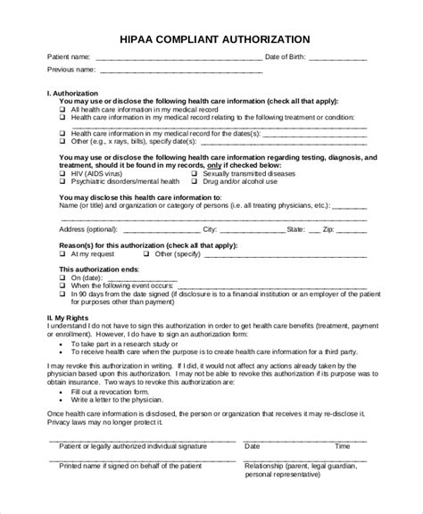 Sample Hipaa Authorization Form The Document Template