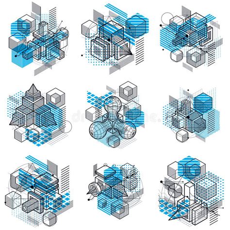 Isometric Abstract Backgrounds With Lines And Other Different Elements