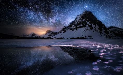 Mountain On Starry Winter Night