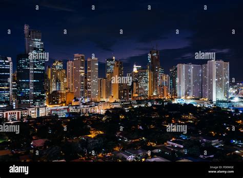 View Of The Skyline Of Makati At Night In Metro Manila The