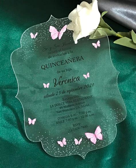 Us Off Quinceanera Acrylic Invitations Butterfly Pink Acrylic