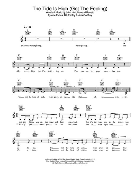 He said, i'm gonna be your friend. and, baby, in high tide or low tide, i'll be by your side Atomic Kitten "The Tide Is High (Get The Feeling)" Sheet Music PDF Notes, Chords | Pop Score ...