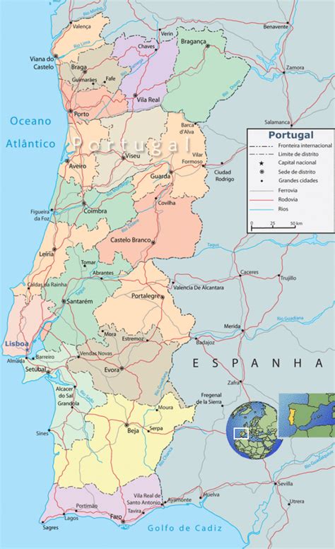 Mapa De Portugal Pol Tico Portugal E Espanha Cidades E Tur Stico