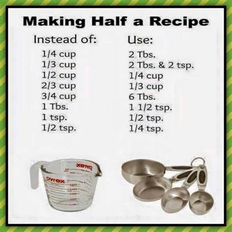 Measures Making Half A Recipe Half Recipe Chart Cooking Substitutions