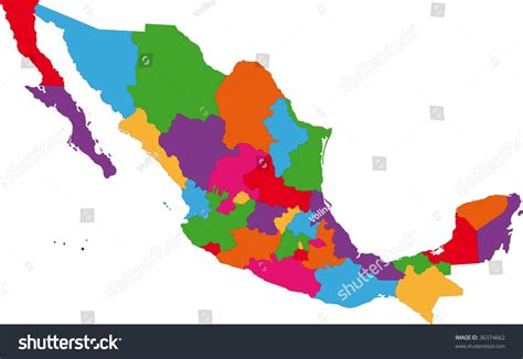 Vector Colorful Mexico Map State Borders Vetor Stock Livre De