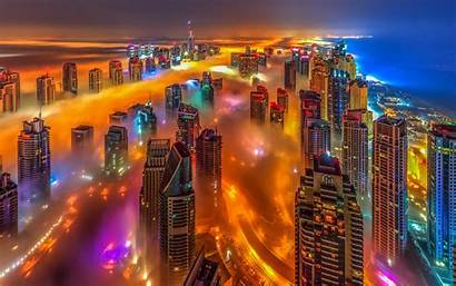 Dubai Lights Night Above Uae Bright Clouds