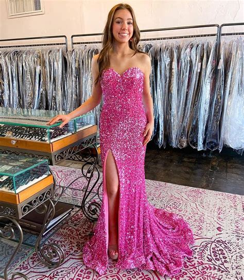 Stunning Sparkly Sweetheart Pink Sequins Long Prom Dress With Slit · Dressmeet · Online Store