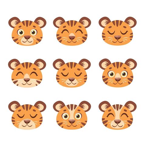 Cute Tigers Faces Striped Tigers Set Vector Illustration 2339078