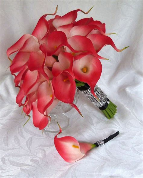 Red Calla Lily Wedding Bouquet Simple Elegant Real Touch Mini