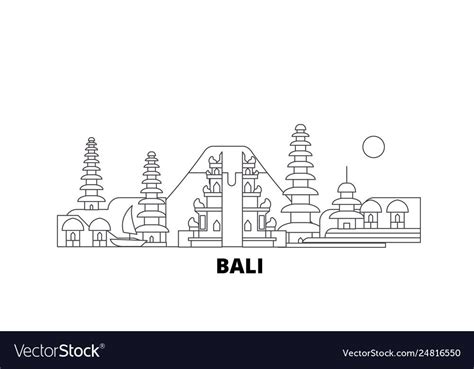Indonesia Bali Line Travel Skyline Set Indonesia Bali Outline City Vector Panorama