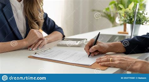 Real Estate Agent Offer Contract To Customer Sign Agreement Contract Signature For Buy Or Sell