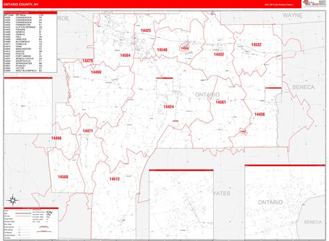 Ontario County Ny Zip Code Wall Map Red Line Style By Marketmaps